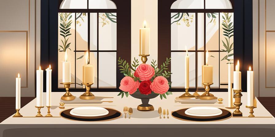 Mesa de boda con velas, flores y decoración elegante