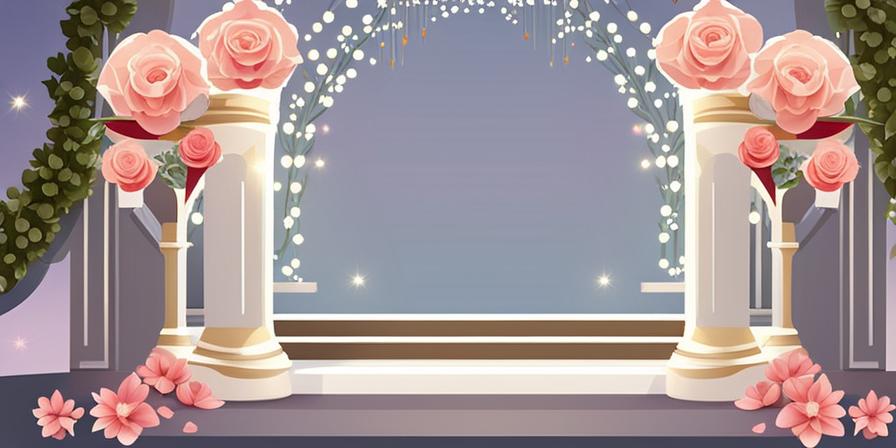 Arco de bodas decorado con flores y luces