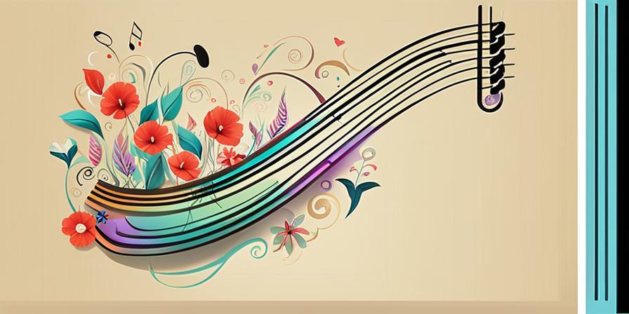 Arreglo floral con notas musicales flotantes