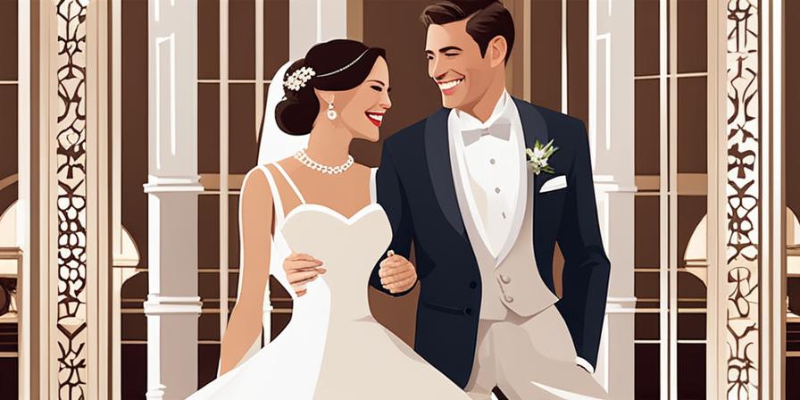 Recién casados felices bailando rodeados de sonrientes invitados