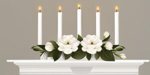 Centro de mesa con flores y velas blancas, ideal para bodas elegantes