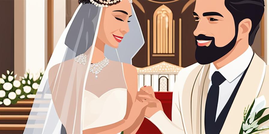 Boda religiosa: pareja intercambiando anillos