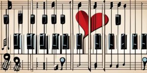Corazón con notas musicales en un ambiente romántico