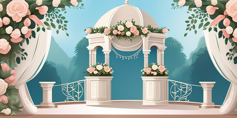 Un arco de bodas adornado con flores románticas y elegantes