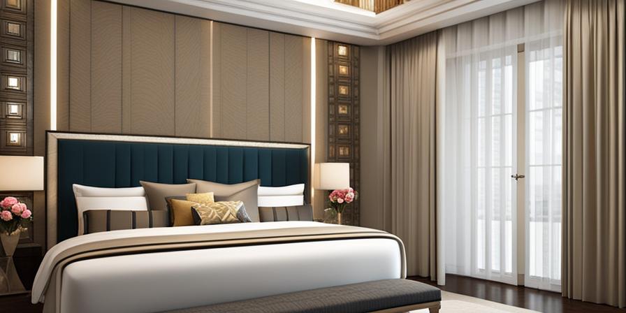 Definen una habitación de hotel elegante con decoración de champán y flores