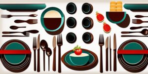 Mesa de banquetes con platos variados temáticos