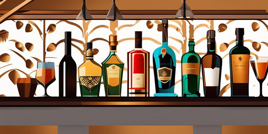 Mesa de bar con copas y botellas de licor