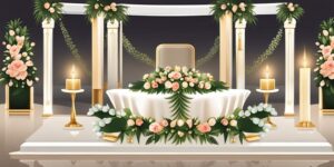 Mesa de boda elegante con flores y luces