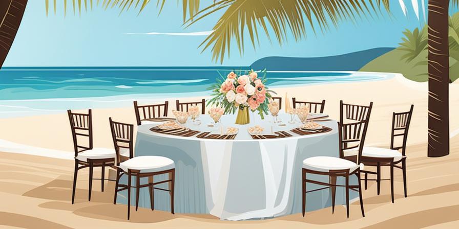 Mesa de boda decorada en playa paradisíaca
