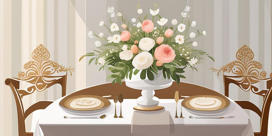 Mesa de boda elegante con arreglos florales
