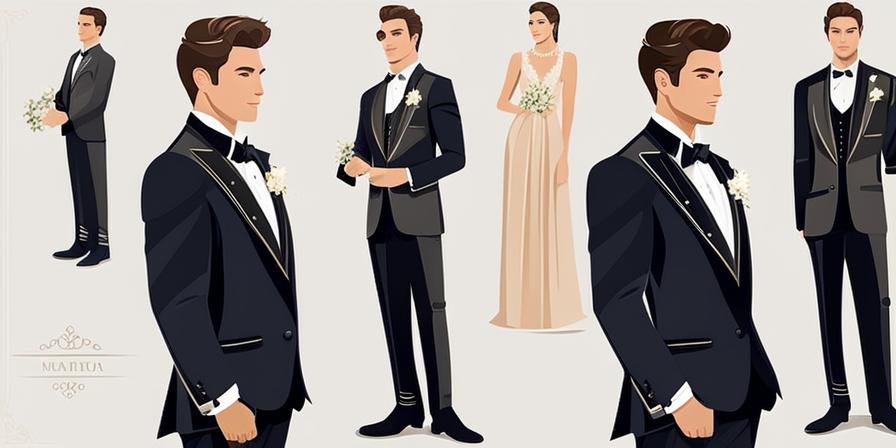 Novio elegante con traje y accesorios modernos en boda