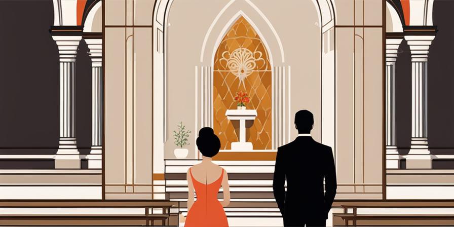 Pareja de pie frente a un altar, unidos en matrimonio