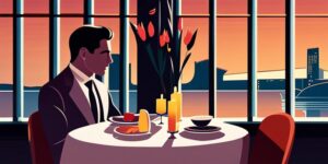 Pareja disfrutando de romántica cena a la luz de las velas en hotel encantador