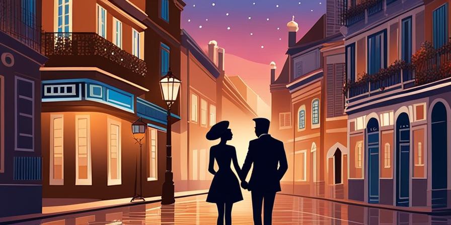Romántica pareja disfrutando de una ciudad histórica con besos apasionados