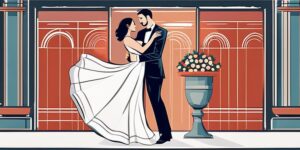 Pareja de novios bailando con pasión en su boda