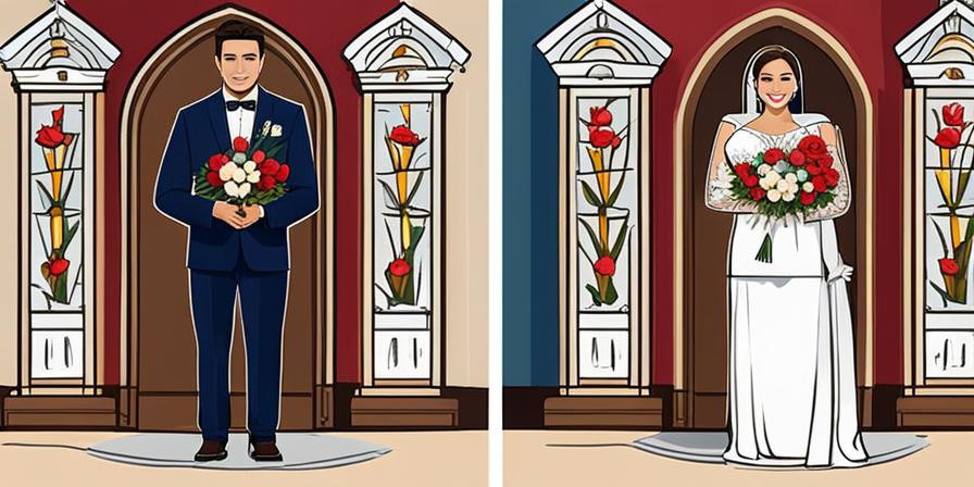 Recién casados posando en iglesia con fotógrafo