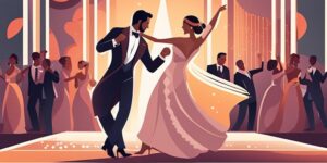 Pareja de recién casados bailando con músicos felices