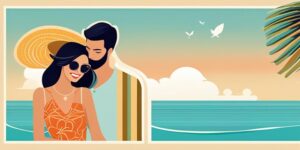 Una pareja feliz en una playa paradisíaca