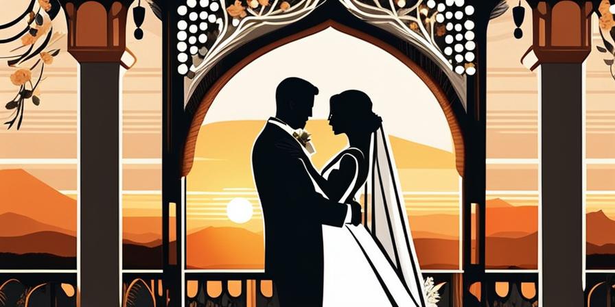 Puesta de sol en boda al aire libre, música festiva