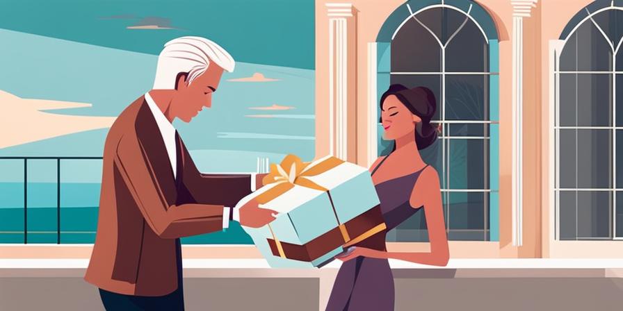 Hombre regalando caja de regalo a mujer emocionada