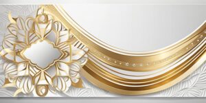 Tarjeta blanca con detalles elegantes y cintas doradas