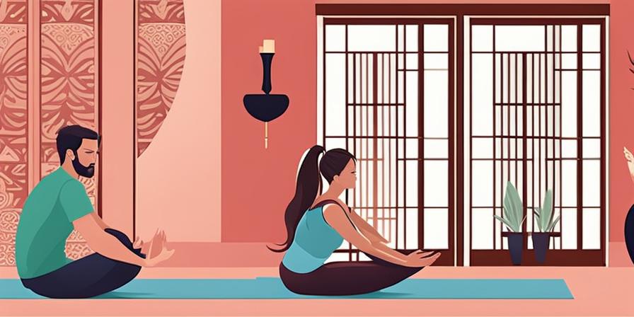 Pareja practicando yoga en un retiro romántico